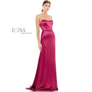 Leena for Mac Duggal Satin Rhinestone Strap Maxi Dress Size 2 Hot Pink